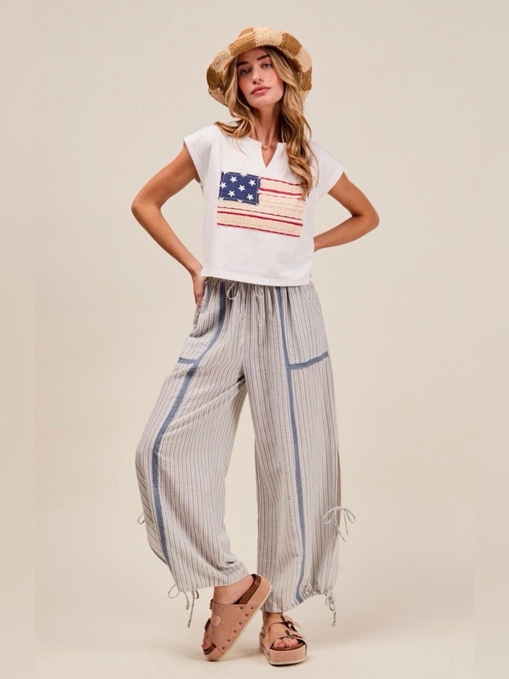 So Me Stripe Jogger Pant With Side Slits/Tie